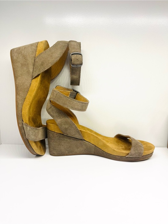 Lucky Brand Shoes - Lucky Brand Suede Wedge Sandals in Taupe